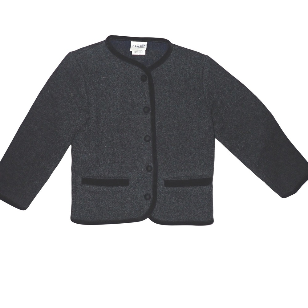 L.L. Bean Kids Girls Wool Blend Cardigan Jacket Grey XS Classic Holiday Preppy - Picture 1 of 6